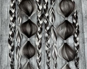 Tie-in Braided Ponytail Hair Extension | Brown and Grey | Rave Festival Hair