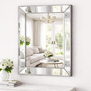 Rectangular All Glass Venetian Wall Mirror Bevelled Edge 96cm x 76cm