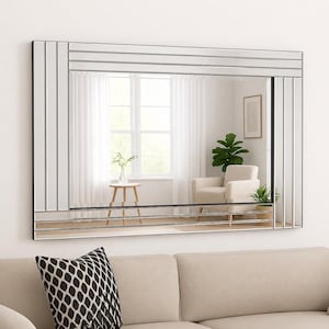 Large Art Deco Triple Glass Framed Wall Mirror 120cm x 80cm