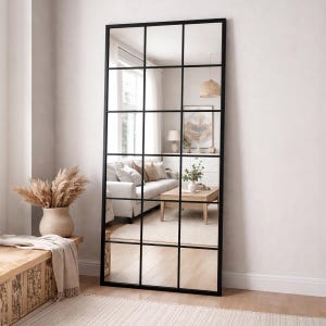 Large Black Metal Frame Rectangle Window Modern Wall Mirror 174cm x 85cm