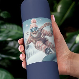 Snowboarding Copper Vacuum Insulated Bottle, 22oz. Ski Slope Hydration. Practical Gift for Snowboarders. Hot or Cold Beverage.
