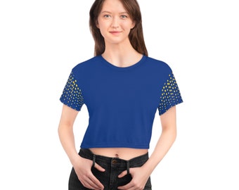 Blue Polka Dot Crop Top: Y2K Fashion, Short Sleeve Tee - Travel & Festival Clothing.