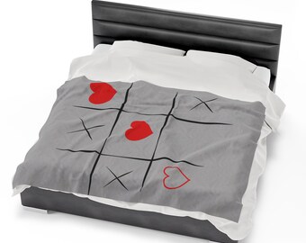Grey XOXO Game Blanket: Velveteen Plush Throw, Valentine's Gift