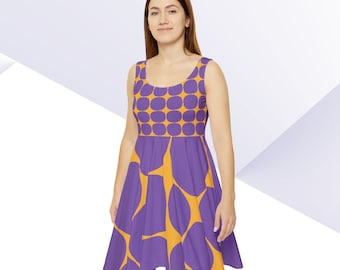 Fit and Flare Dress: Purple Geometric Print, USA-Made, Flowy Sundress for Her