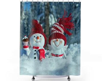 Enchanting Snowmen Kids Shower Curtain – Winter Bath Decor