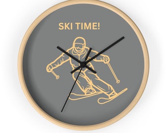 Reloj de pared SKI TIME: Decoración de esquí alpino, fabricado de forma sostenible en EE. UU.