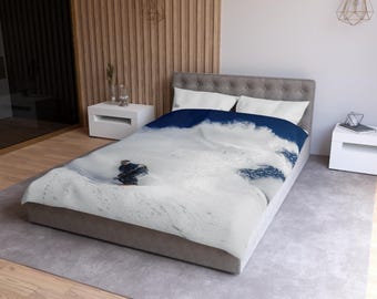 Snowboarding Microfiber Duvet Cover: Winter Adventure Bedding