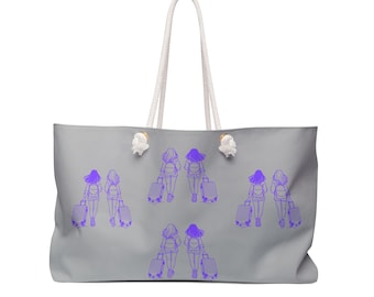 Oversized Weekender Bag: Gray Travel Tote with Adventurous Women Graphic