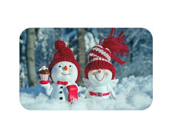 Snowmen Bath Mat: Microfiber Anti-Slip Winter Bathroom Decor