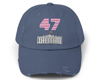 Trump 47 Hat: Distressed Cotton Twill Cap - White House Edition