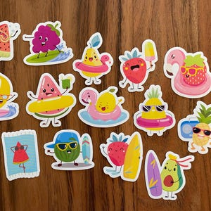 Summer Fruit Stickers Pack - Surfende Bananen, Erdbeeren, Wassermelonen und mehr. | Vinyl wasserfest Aufkleber für Laptops & mehr