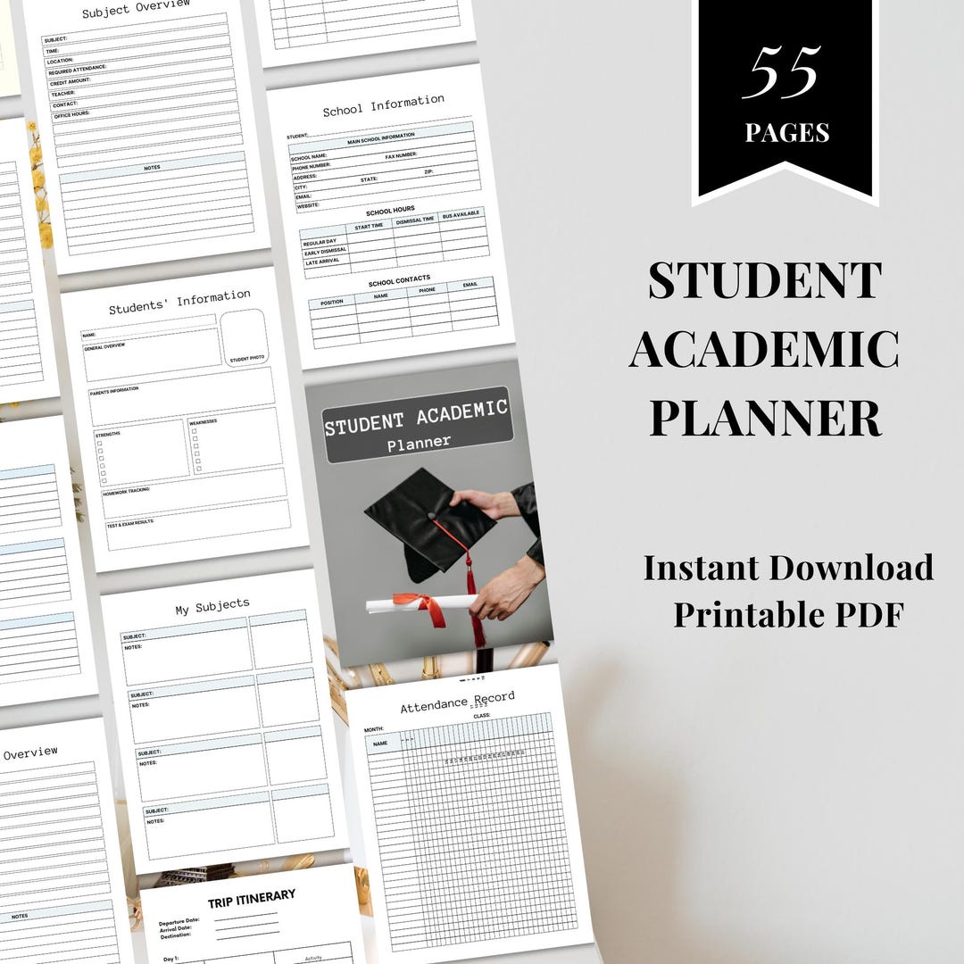 Student Academic Planner Printable PDF –school College Monthly Weekly ...
