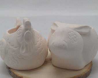 Bunny / Chicken Planter, Vintage Made New, Ready to Paint Small Ceramic Bisque