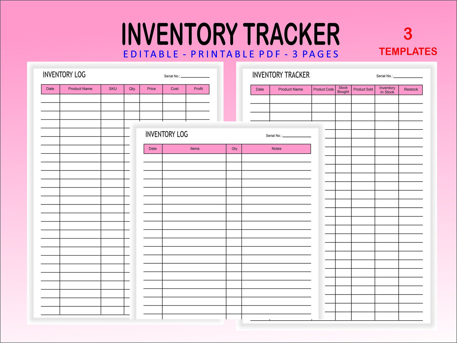 Editable Inventory Log, Inventory Tracker, Product Inventory, Inventory