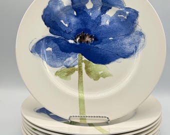 Conjunto de 8 pratos Royal Stafford Burslem Inglaterra, 28 cm (11"), com estampa de papoula azul.