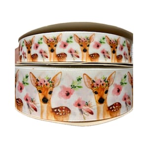 Designer Ribbon, USDR, Deer, spring floral deer,  7/8" 1.5", high quality designer ribbon