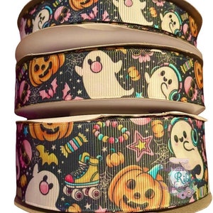 USDR Designer Ribbon - Halloween, Ghost, 80&#39;s ghost, 5/8&quot; 7/8&quot; 1.5&quot;, high quality designer ribbon