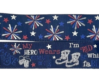 USDR Designer Ribbon - Hero, Flag, Red, White and Blue, 4th of July,  7/8", high quality designer ribbon, double sided
