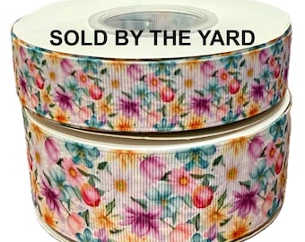 ABTOLS 6 Rolls Floral Ribbons - 3/8 Inch Vintage Flower Grosgrain Ribbon For Crafts, Gift Wrapping, Spring Decor