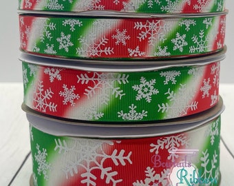 Ruban de Noël, flocons de neige - 3/8", 5/8", 7/8" 1,5", ruban de créateur de haute qualité