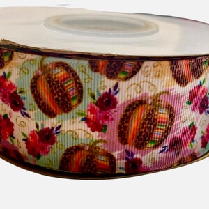Fall Ribbon, Pumpkins floral,  1.5", high quality designer ribbon