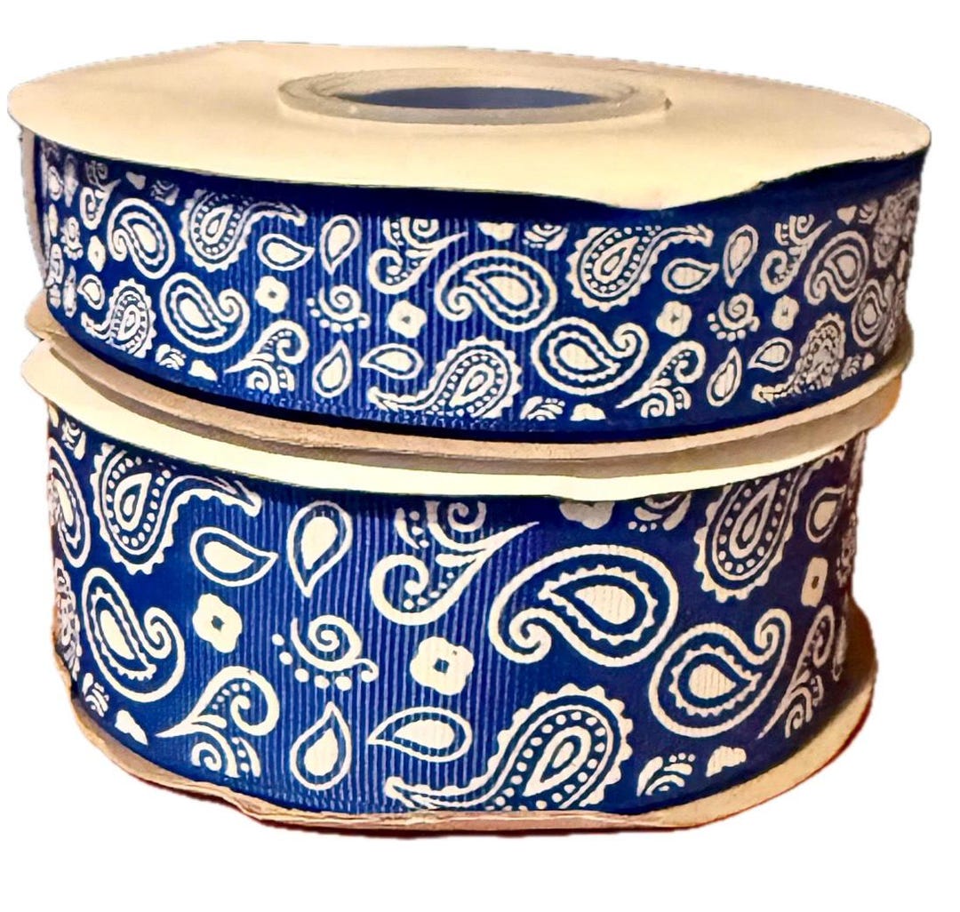 Designer Ribbon, USDR, Floral, Paisleys, (royal Blue) 7/8