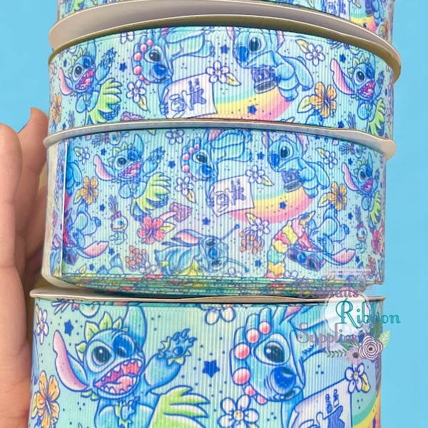 USDR Designer ribbon, little blue alien, 5/8", 7/8" 1.5", high quality designer ribbon