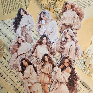 Kawaii Girls Set di 7/9 adesivi / • Scrapbooking • Creazione di biglietti • Art Journaling • Artigianato di carta • Junk Journal