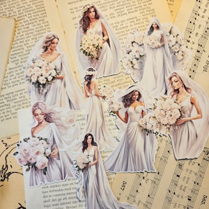 Elegant Brides Brautaufkleber-Set 8 Aufkleber | • Scrapbooking • Kartenherstellung • Kunst Journaling • Papiermodelle • Junk Journal