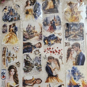 La bella e la bestia, inchiostro di cristallo, nastro PET, 7 cm di larghezza / Scrapbooking Card Making Art Journaling Paper Craft Junk Journal