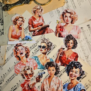 Série vintage : Retro Desperate Housewives, lot de 9 stickers | • Scrapbooking • Fabrication de cartes • Journalisation d'œuvres d'art • Créations papier • Journal de bordel