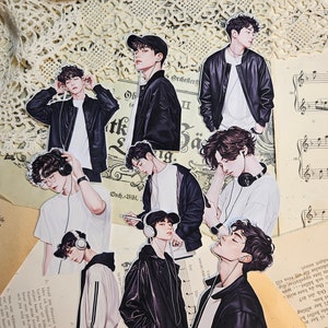 SERIE COREANA: Set di 9 adesivi Music Lover Men / • Scrapbooking • Creazione di biglietti • Art Journaling • Artigianato di carta • Junk Journal