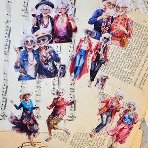 Lot de 6 autocollants drôles vieilles dames | • Scrapbooking • Fabrication de cartes • Journalisation d'œuvres d'art • Créations papier • Journal de bordel