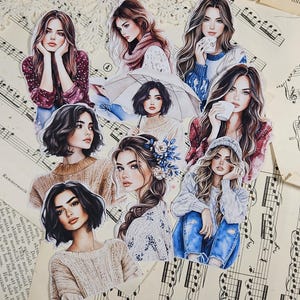 Cosy Autumn Girls, lot de 9 autocollants |  • Scrapbooking • Fabrication de cartes • Journalisation d'œuvres d'art • Créations papier • Journal de bordel