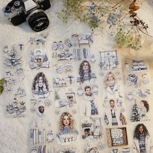 Invierno nórdico, tinta cristal, cinta de PET, 7 cm de ancho / Scrapbooking, tarjetas, Art Journaling, papel, manualidades, diario basura