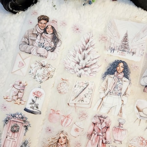 Invierno romántico, cinta adhesiva PET, tinta cristal, 7 cm de ancho / Scrapbooking, tarjetas, Art Journaling, papel, manualidades, Bullet Journal