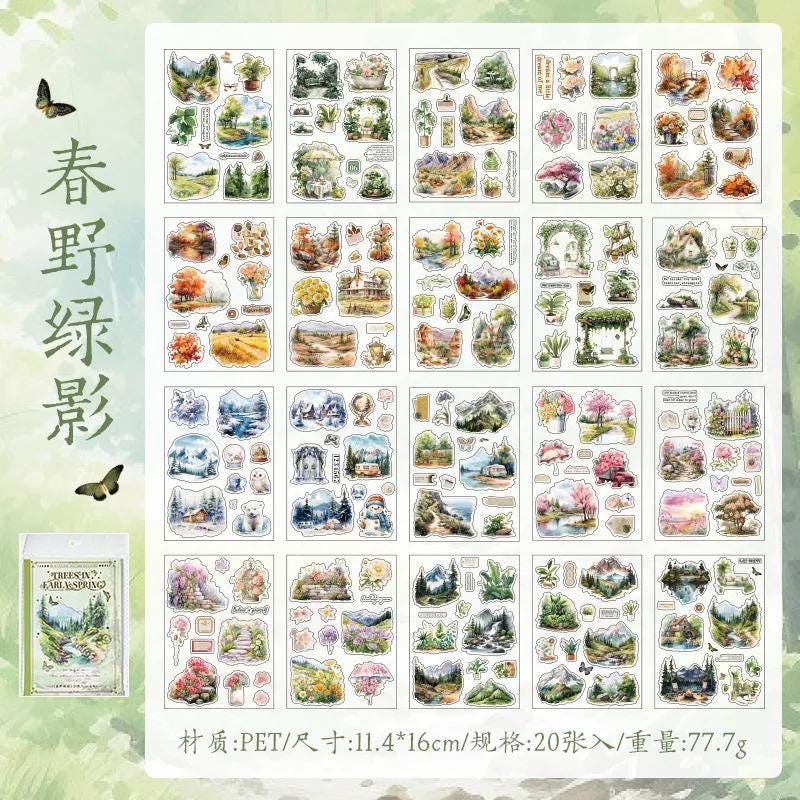 20 Fogli Di Adesivi Assortiti Pretagliati Per Journal E Scrapbooking - Tema Scena Urbana, In PET E Washi Trasparente, Dimensioni Foglio 10,4x14,7 Cm