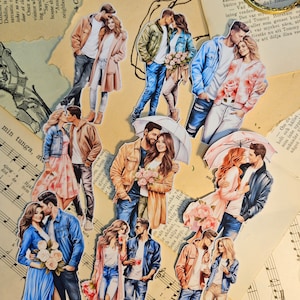 Lot de 9 stickers pour couples cosy PRINTEMPS |  • Scrapbooking • Fabrication de cartes • Journalisation d'œuvres d'art • Créations papier • Journal de bordel