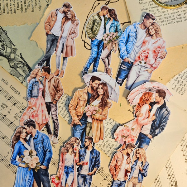 SPRING Cozy Couples  Set of 9 Stickers |  • Scrapbooking • Card Making • Art Journaling • Paper Craft • Junk Journal