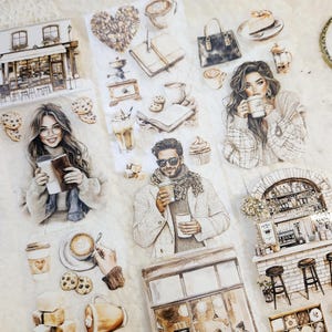Fika - Pausa caffè, nastro per animali domestici, inchiostro di cristallo, 7 cm / Scrapbooking Card Making Art Journaling Paper Craft Junk Journal