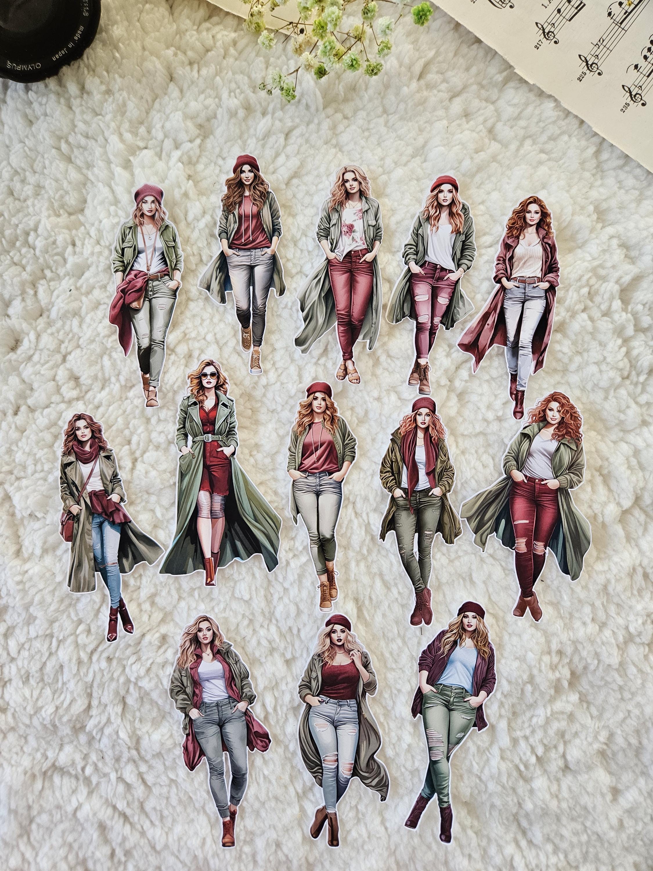 Autumn Burgundy & Olive, Set of 13 Stickers |  Scrapbooking  Card Making  Art Journaling  Paper Craft  Junk Journal