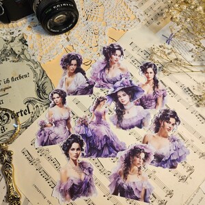 SÉRIE VINTAGE : lot de 9 stickers violets pour femmes de l'époque victorienne | • Scrapbooking • Fabrication de cartes • Journalisation d'œuvres d'art • Créations papier • Journal de bordel