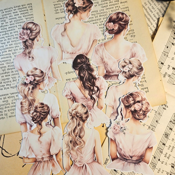 Elegant Ladies of 9 Stickers | • Scrapbooking • Card Making • Art Journaling • Paper Craft • Junk Journal