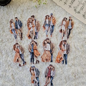 Gezellige herfstparen, set van 10 stickers |  Scrapbooking Kaarten maken Artjournaling Paper Craft Junk Journal