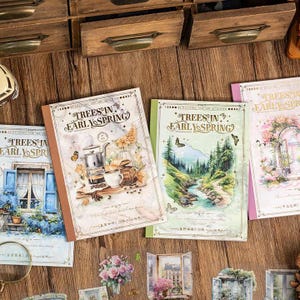 20 feuilles, livre d'autocollants PET prédécoupés au début du printemps | Scrapbooking Création de cartes, création d'un journal artistique, carnet de bricolage en papier