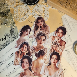 Set di 9 adesivi Beige Girls / • Scrapbooking • Creazione di biglietti • Art Journaling • Artigianato di carta • Junk Journal