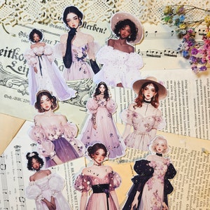 Ensemble de 9 stickers pour filles rêveuses lavande | • Scrapbooking • Fabrication de cartes • Journalisation d'œuvres d'art • Créations papier • Journal de bordel