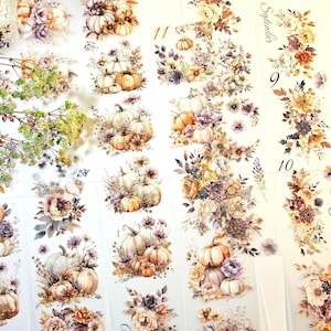 Flores de otoño plumosas, tinta cristal, 7 cm de ancho / Scrapbooking, tarjetas, arte, diario, manualidades de papel, diario basura