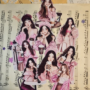SERIE COREANA: Set di 9 adesivi Parisian Coffee Lover / • Scrapbooking • Creazione di biglietti • Art Journaling • Artigianato di carta • Junk Journal