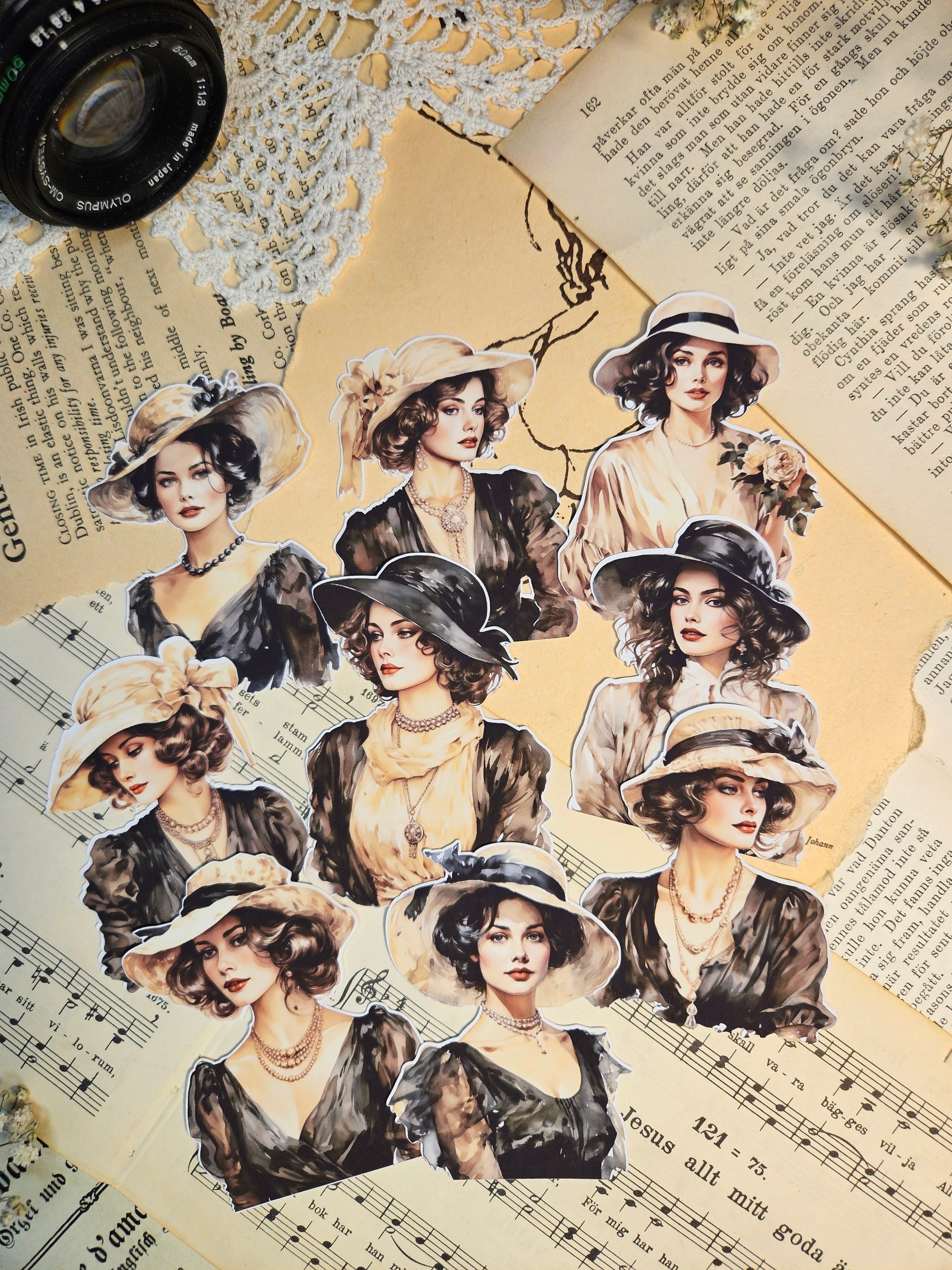 VINTAGE SERIE: Vintage Ladies Set mit 9 Aufklebern | • Scrapbooking • Kartenherstellung • Kunst Journaling • Papiermodelle • Junk Journal